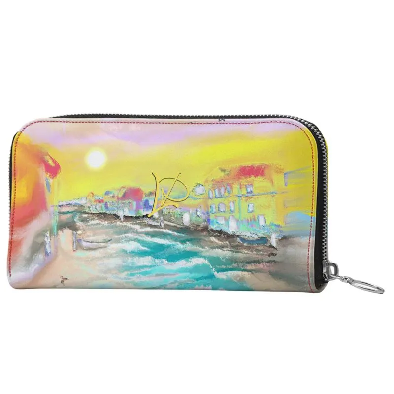 #300 LDCC beach print zip wallet in beach pattern