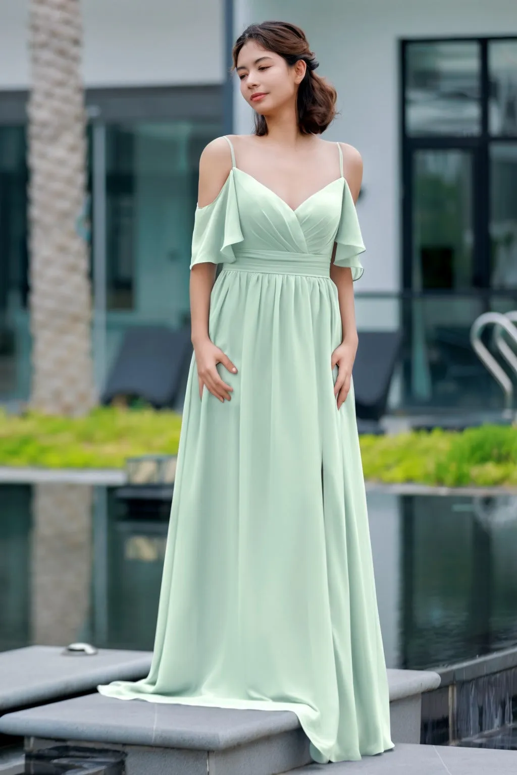 A-Line Floor Length Chiffon Bridesmaid Dress CB0710