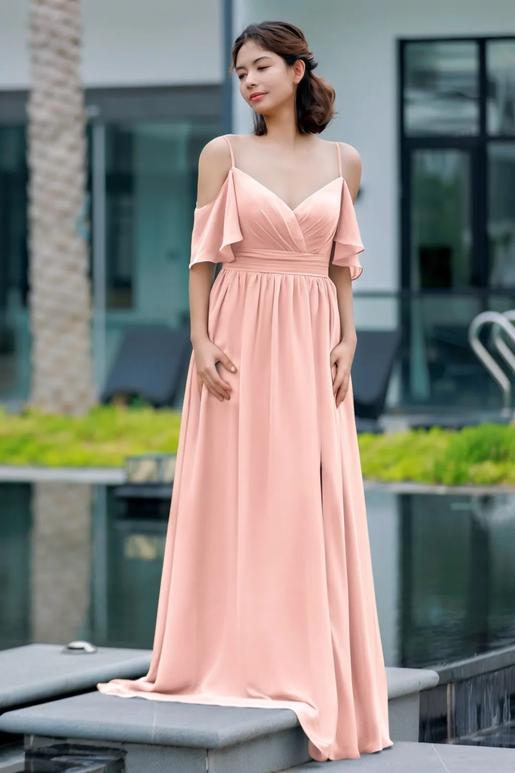 A-Line Floor Length Chiffon Bridesmaid Dress CB0710