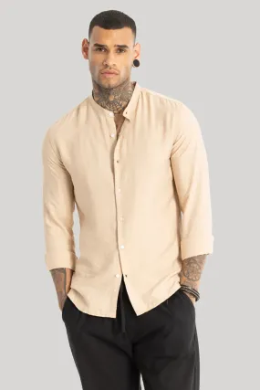 Beige Crushed Mandarin Collar Shirt