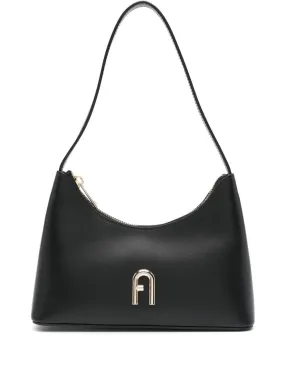 BLACK LEATHER BAG WITH LOGO