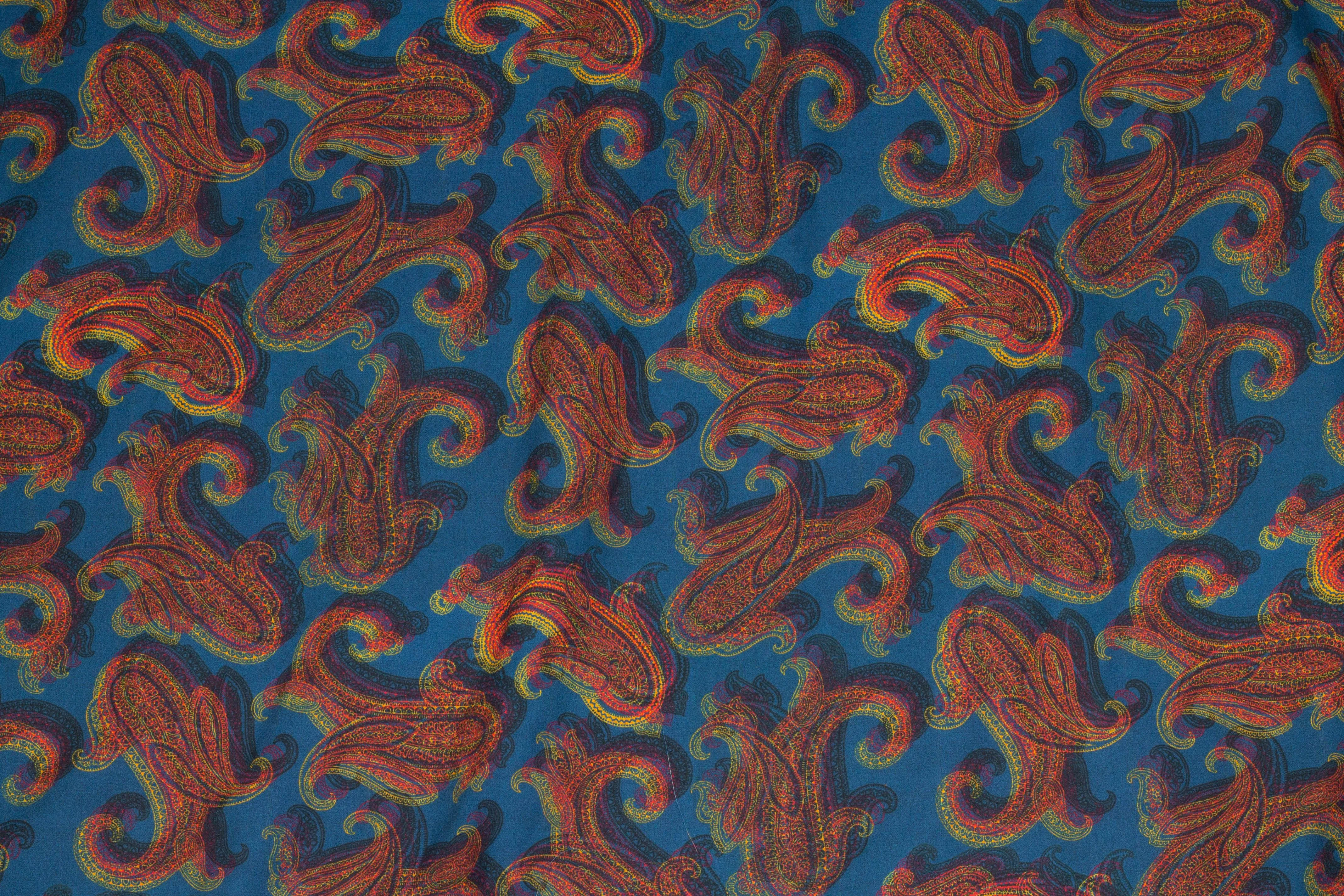 Blue and Orange Paisley Italian Cotton