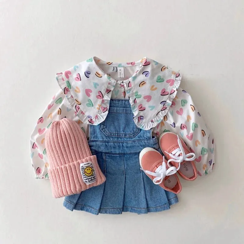 Blue Pleated Denim Pinafore Dress for Girls