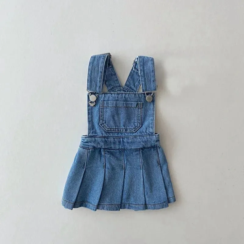 Blue Pleated Denim Pinafore Dress for Girls