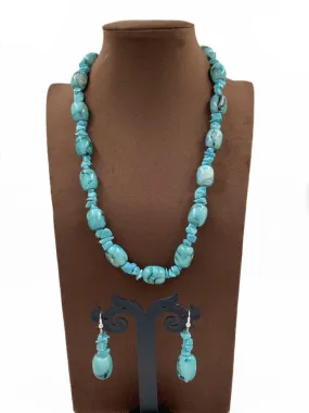 Contemporary Semi Precious Chalcedony And Turquoise Stone Beads Necklace