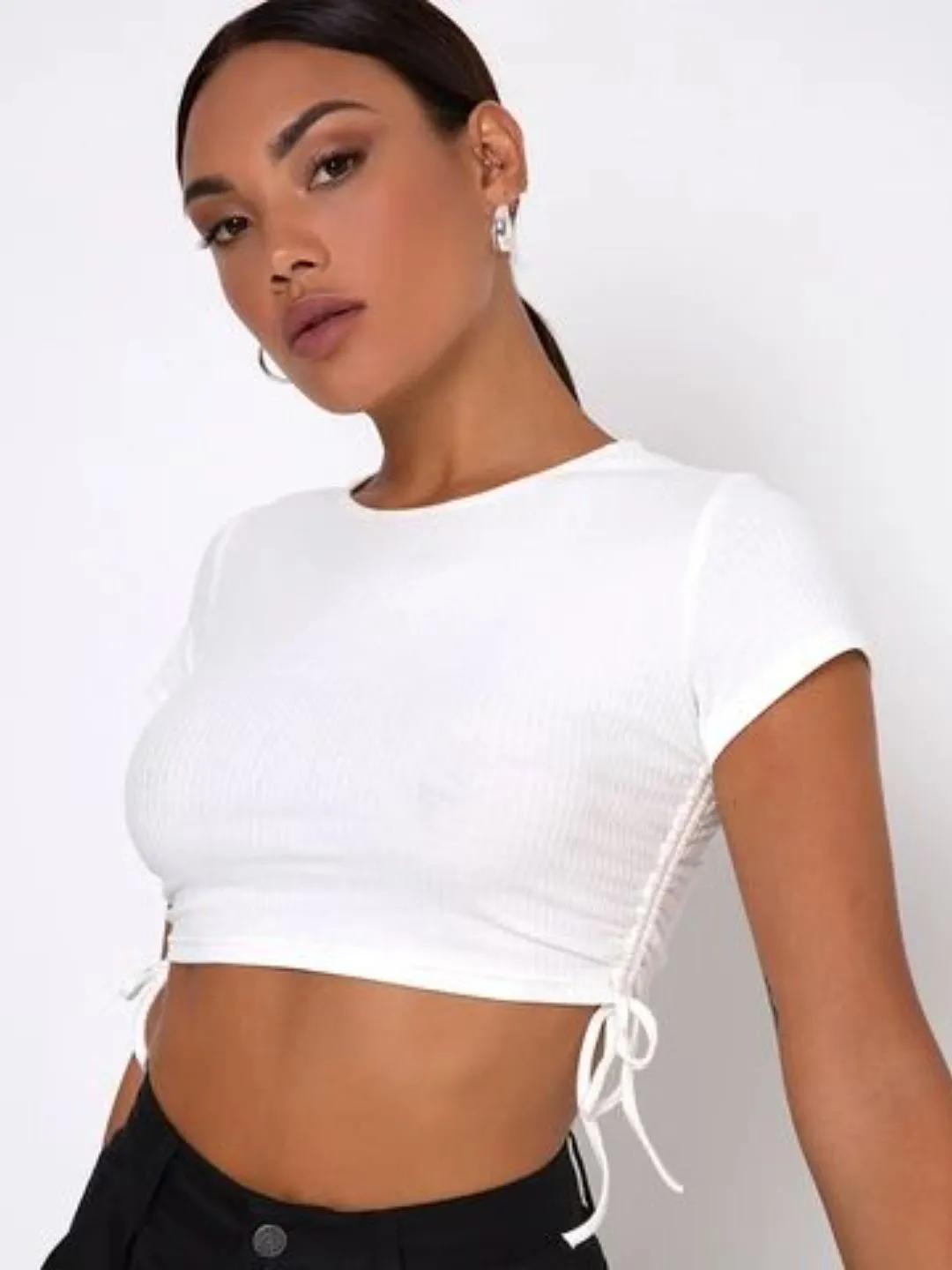 Cotton Stretchable Side Drawstring Crop Top