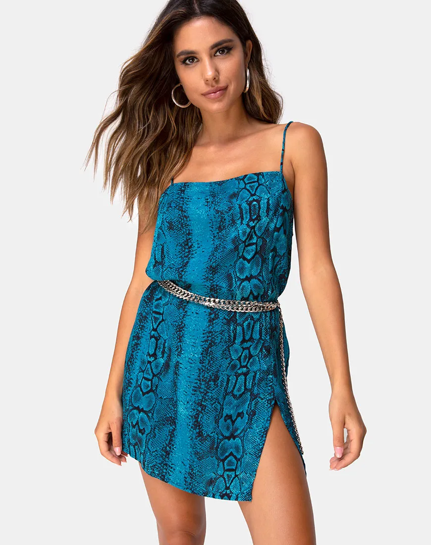 Datista Slip Dress in Snake Blue