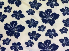 Floral Print Poly Lycra - White / Cobalt Blue