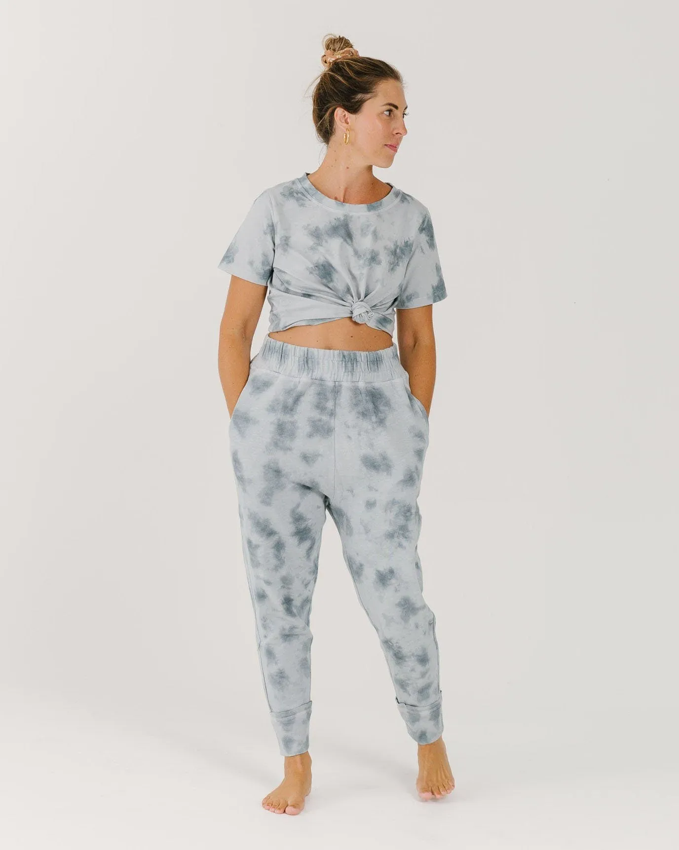 High-Waisted Organic Harem Pant | Ocean Mist