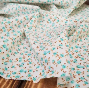 LA FINCH 5 yard precut: 5 yards of Designer Deadstock Cottage Core Blue and Cream Cotton Spandex Stretch Poplin Woven