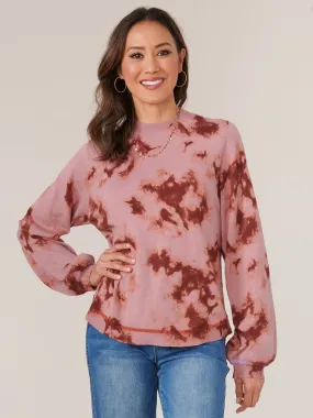 Long Sleeve Mock Neck Rounded Hem Abstract Print Petite Sweater