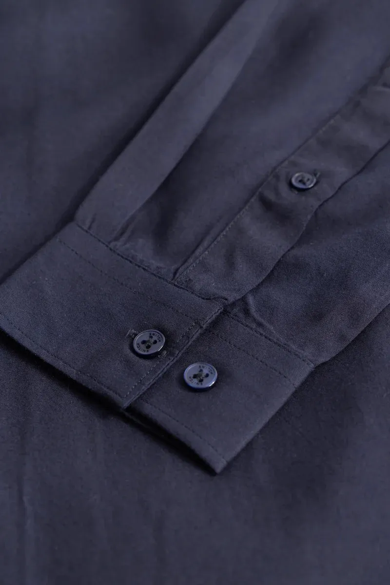 Navy Mandarin Collar Shirt