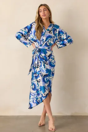 These Moments Blue Floral Wrap Midi Dress