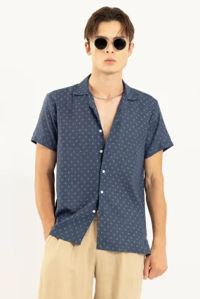 Tiny Star Flower Navy Linen Shirt