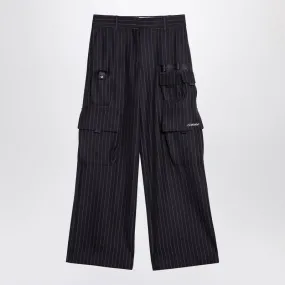 WIDE GREY PINSTRIPE CARGO TROUSERS