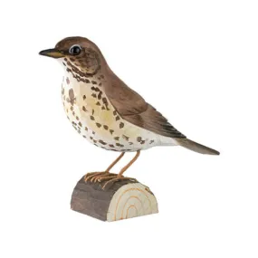 Wildlife Garden Decobird Carved Wooden Figure of a Song Thrush